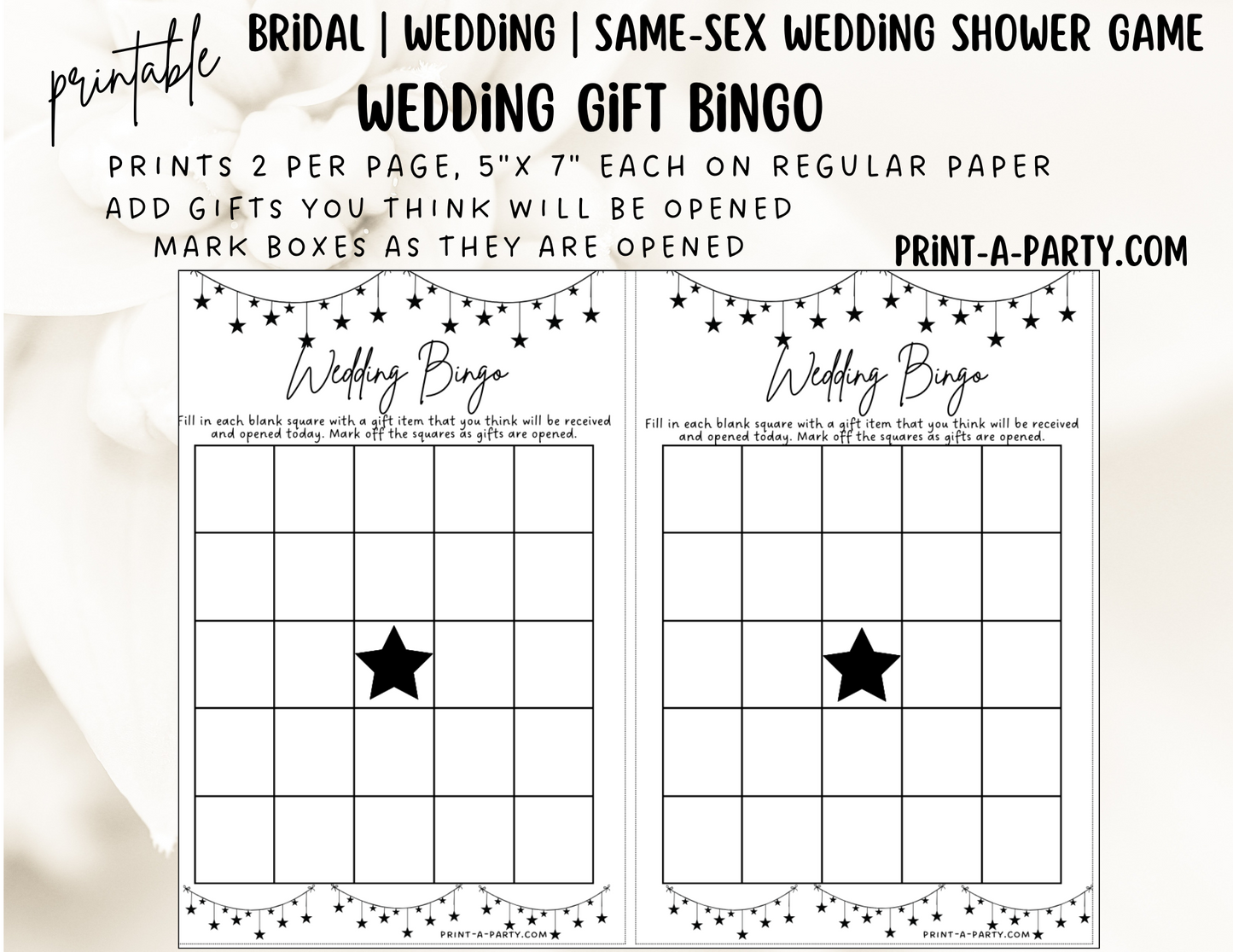 Same Sex Wedding Shower Game Bundle (4) LGBTQ+ | Same Sex Wedding Activities | Same Sex Weddings - Star Garland Design