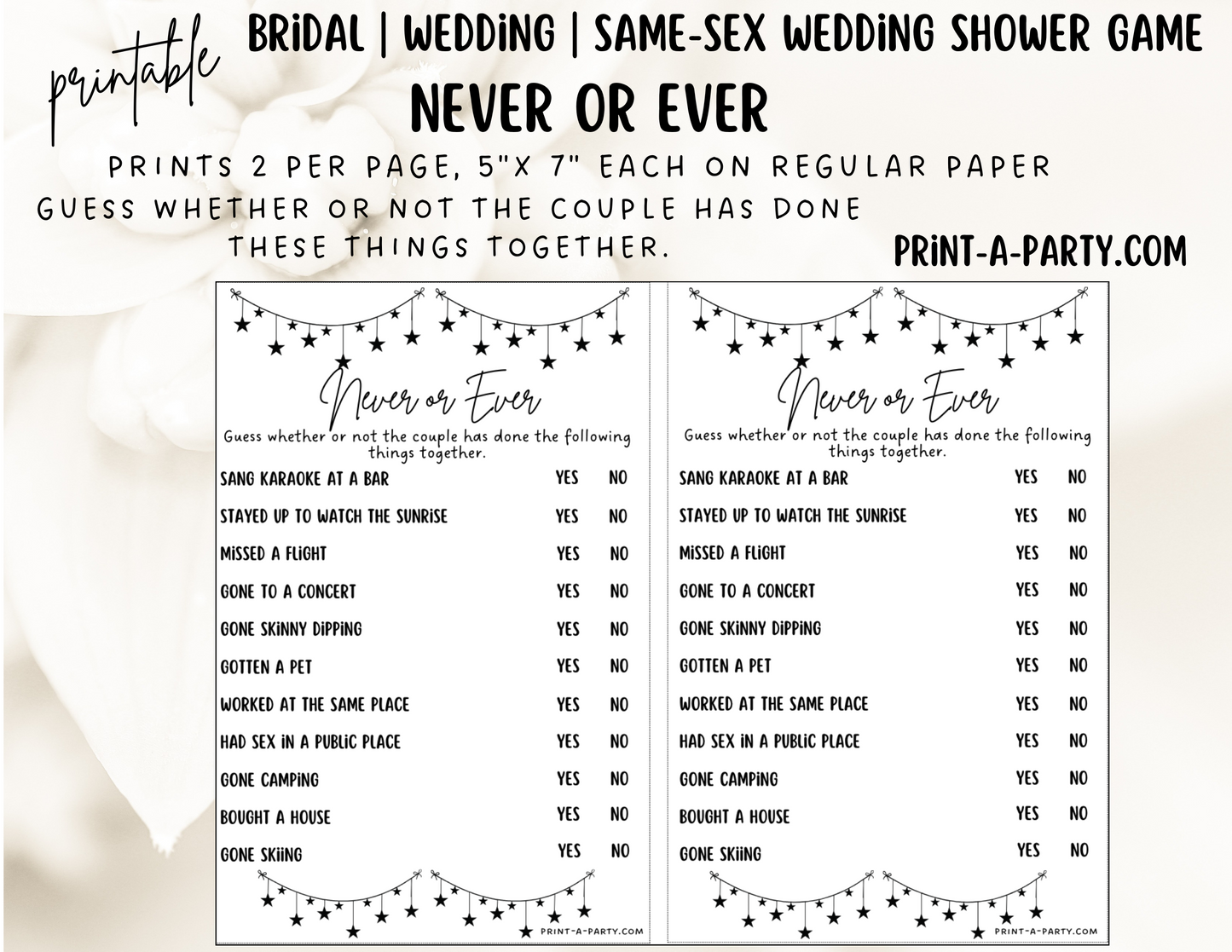 Same Sex Wedding Shower Game Bundle (4) LGBTQ+ | Same Sex Wedding Activities | Same Sex Weddings - Star Garland Design