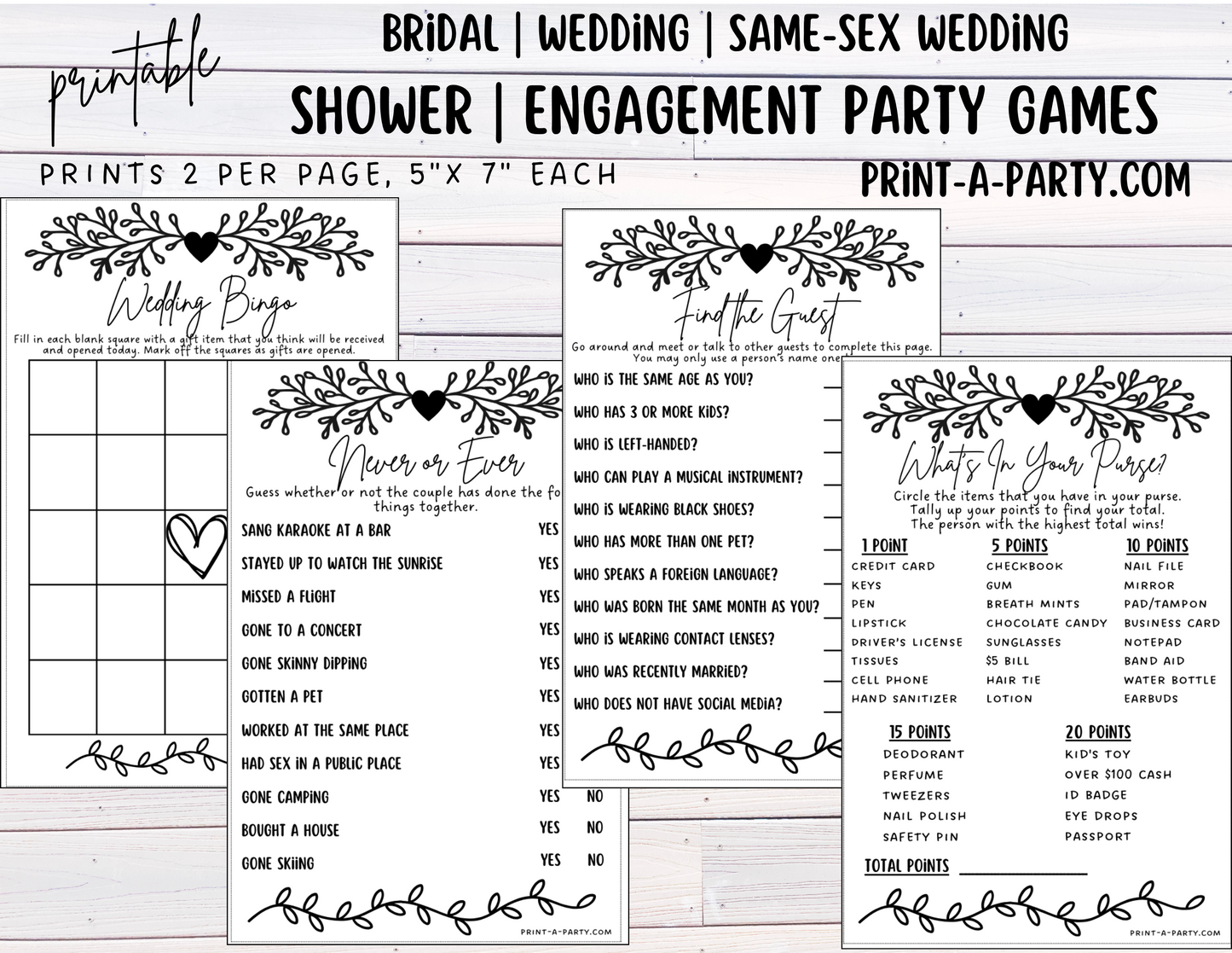 Same Sex Wedding Shower Game Bundle (4) LGBTQ+ | Same Sex Wedding Activities | Same Sex Weddings - Vine Design