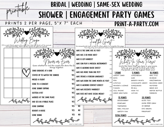 Same Sex Wedding Shower Game Bundle (4) LGBTQ+ | Same Sex Wedding Activities | Same Sex Weddings - Vine Design