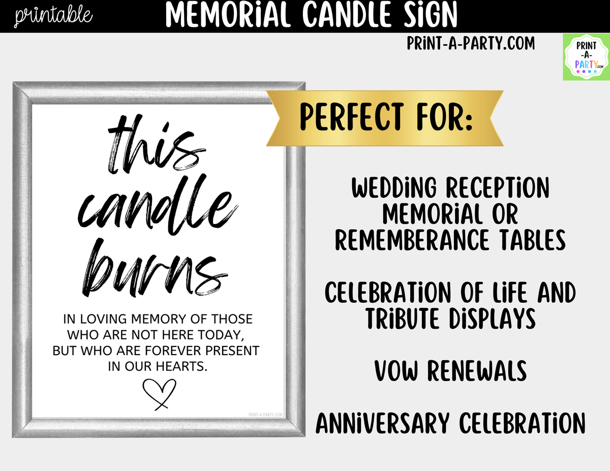 Wedding Memorial Sign Printable – This Candle Burns in Memory