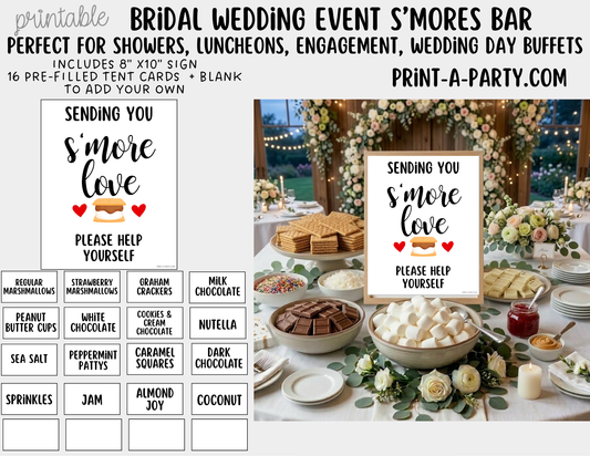 Wedding S'mores Bar Printable Sign & Tent Cards – Bridal Shower S'mores Station Decor, Instant Download