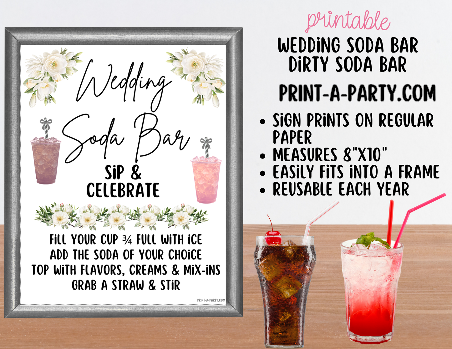 SODA BAR - Printable Wedding "Dirty" Soda Bar Kit - Sign & Recipe Tent Cards (12 recipes!) for wedding events