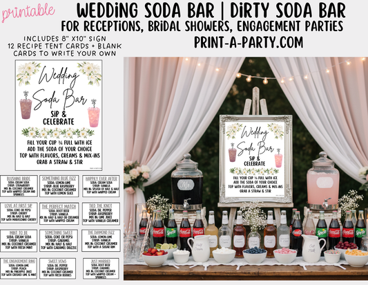 SODA BAR - Printable Wedding "Dirty" Soda Bar Kit - Sign & Recipe Tent Cards (12 recipes!) for wedding events