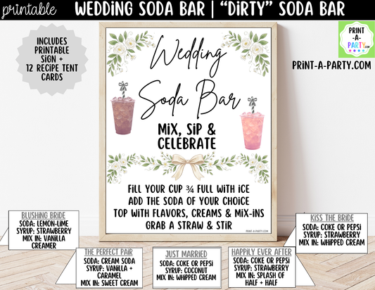 Wedding "Dirty" Soda Bar Kit - Printable Sign (8x10) & Recipe Tent Cards (12 recipes!) + shopping list for wedding events