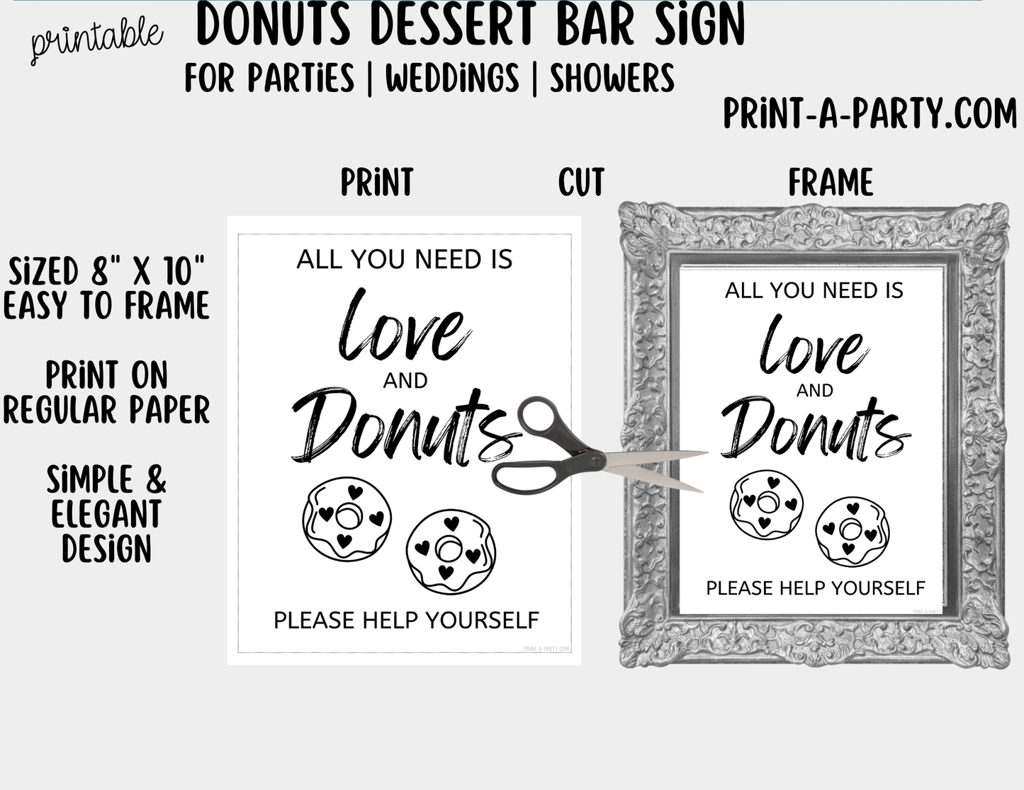 Printable Donuts Dessert Bar Sign (8x10) – Wedding Shower Decor, Instant PDF Download