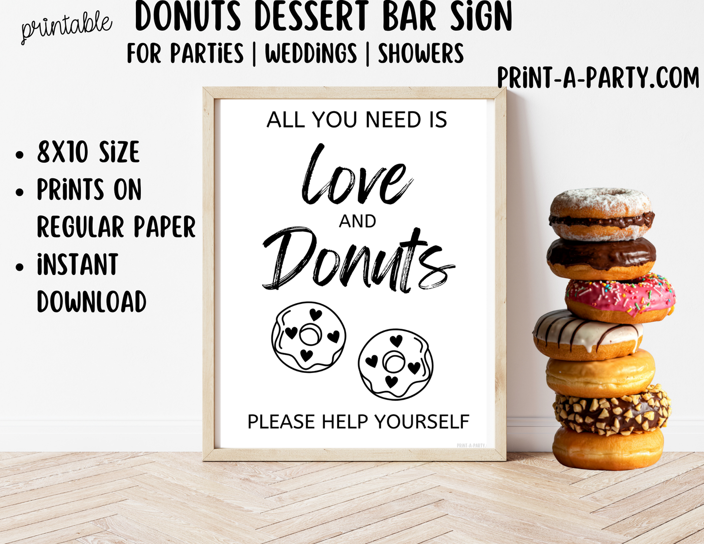 Printable Donuts Dessert Bar Sign (8x10) – Wedding Shower Decor, Instant PDF Download
