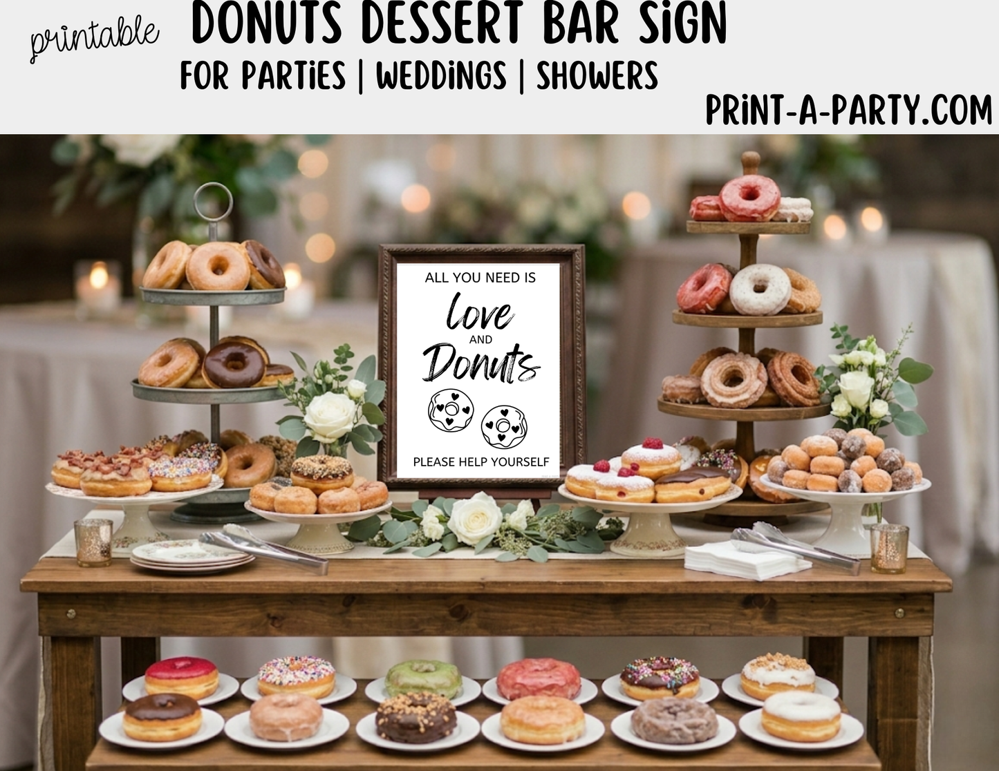 Printable Donuts Dessert Bar Sign (8x10) – Wedding Shower Decor, Instant PDF Download