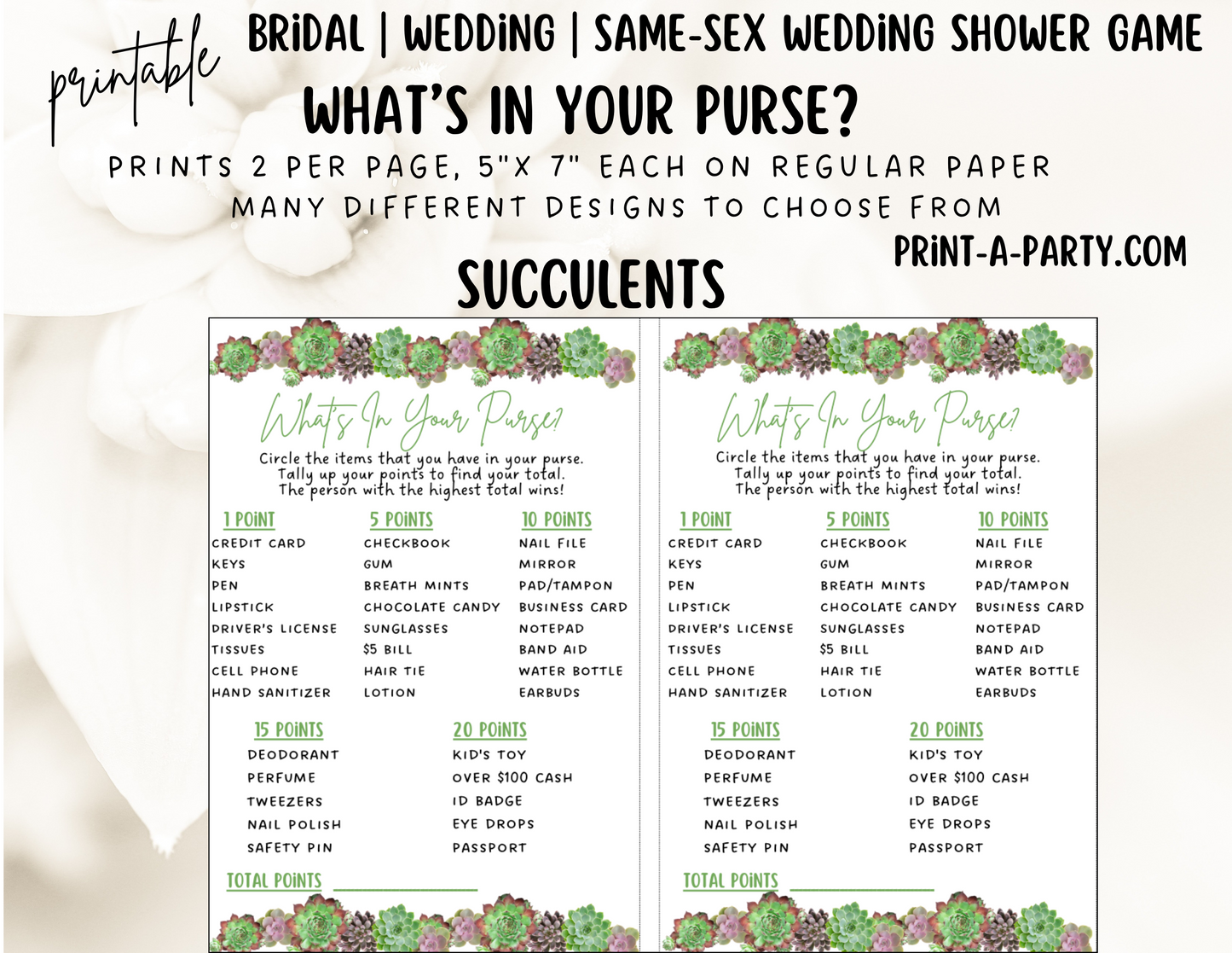 WHAT'S IN YOUR PURSE? | Bridal or Same Sex Wedding Shower Game LGBTQ+ | Printable Wedding Games | NSTANT DOWNLOAD