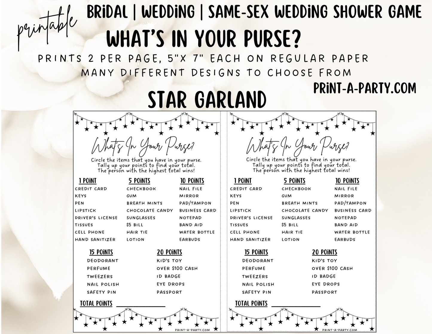 WHAT'S IN YOUR PURSE? | Bridal or Same Sex Wedding Shower Game LGBTQ+ | Printable Wedding Games | NSTANT DOWNLOAD