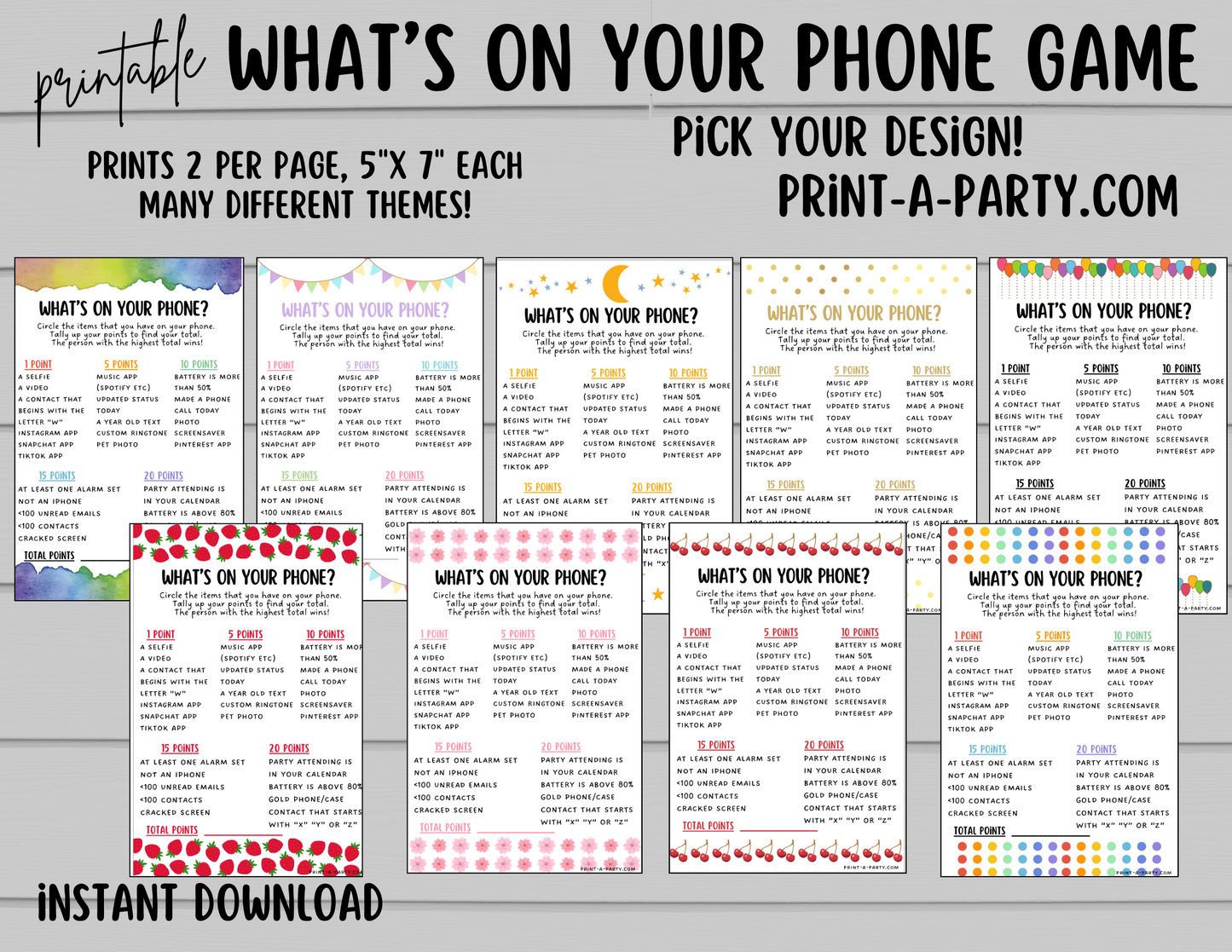 WHAT'S ON YOUR PHONE? | Game Printable | 2 games per page | Birthday Game | Party Game | School Game | Instant Download