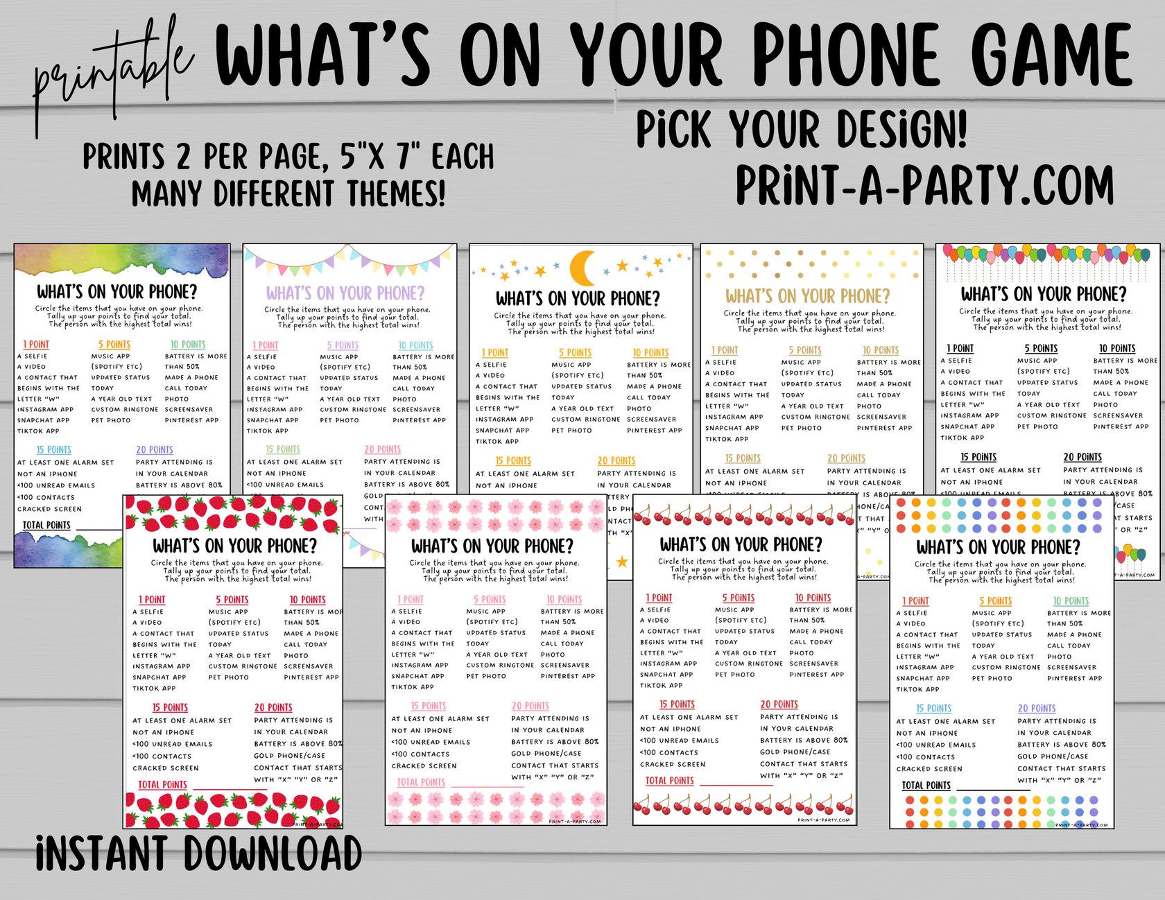 WHAT'S ON YOUR PHONE? | Game Printable | 2 games per page | Birthday G ...