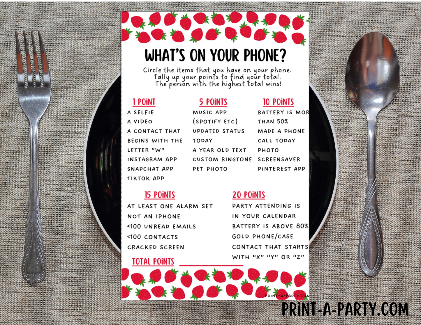 WHAT'S ON YOUR PHONE? | Game Printable | 2 games per page | Birthday Game | Party Game | School Game | Instant Download