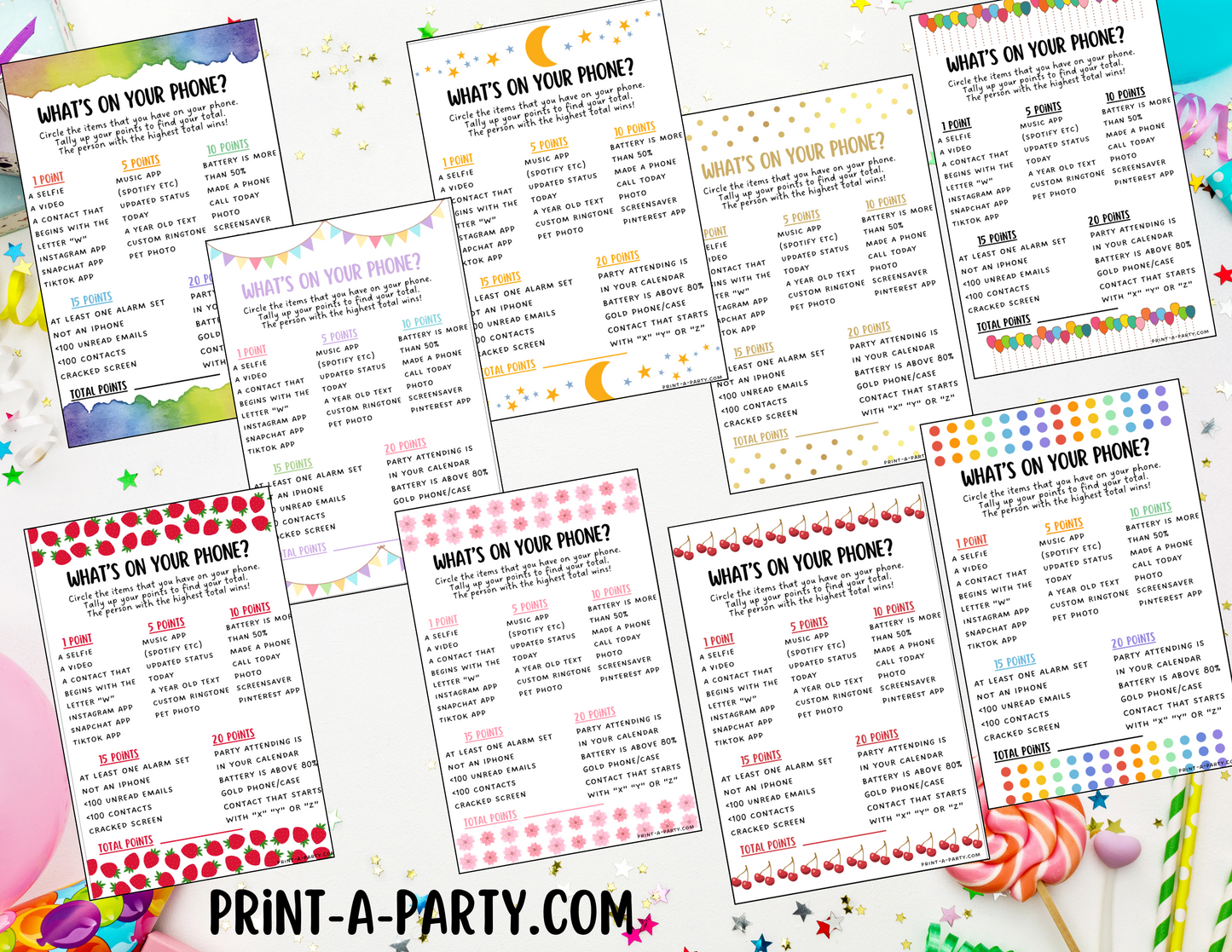 WHAT'S ON YOUR PHONE? | Game Printable | 2 games per page | Birthday Game | Party Game | School Game | Instant Download