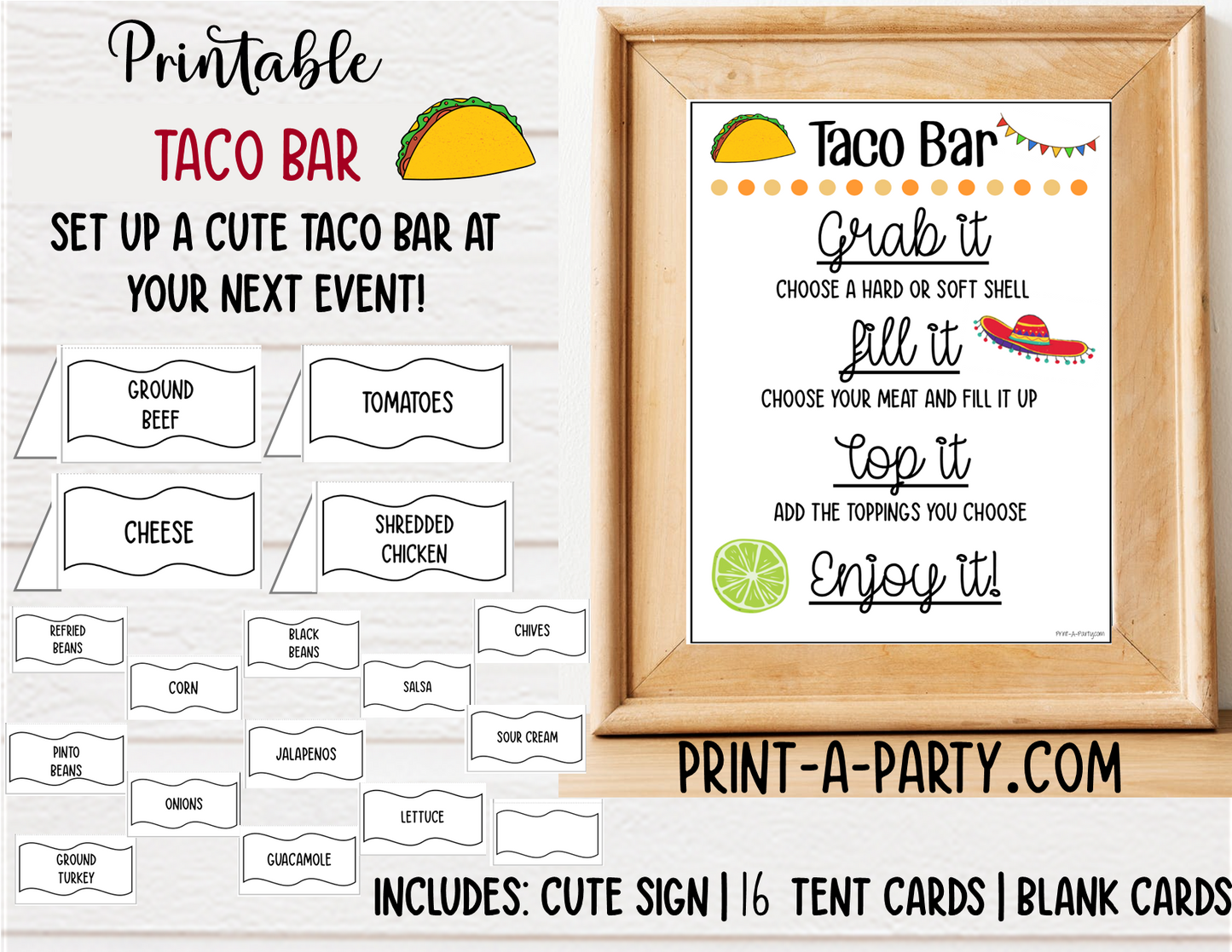 TACO BAR | TACO STATION Setup - WHITE | Make your own Tacos Sign | Taco Bar Station | DIY Taco Bar | Food Station for Party | Food Bar for Party | 4th of July | Summer Parties | Backyard Parties | Weddings | Showers