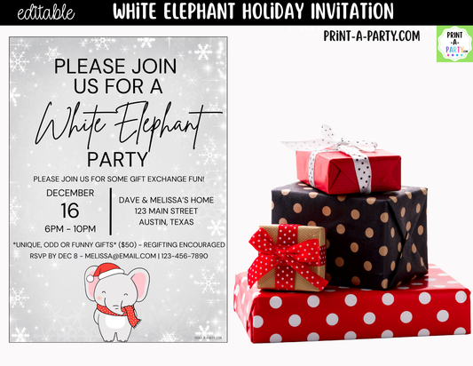 White Elephant Party Invitation | Editable Canva Christmas Gift Exchange Invite