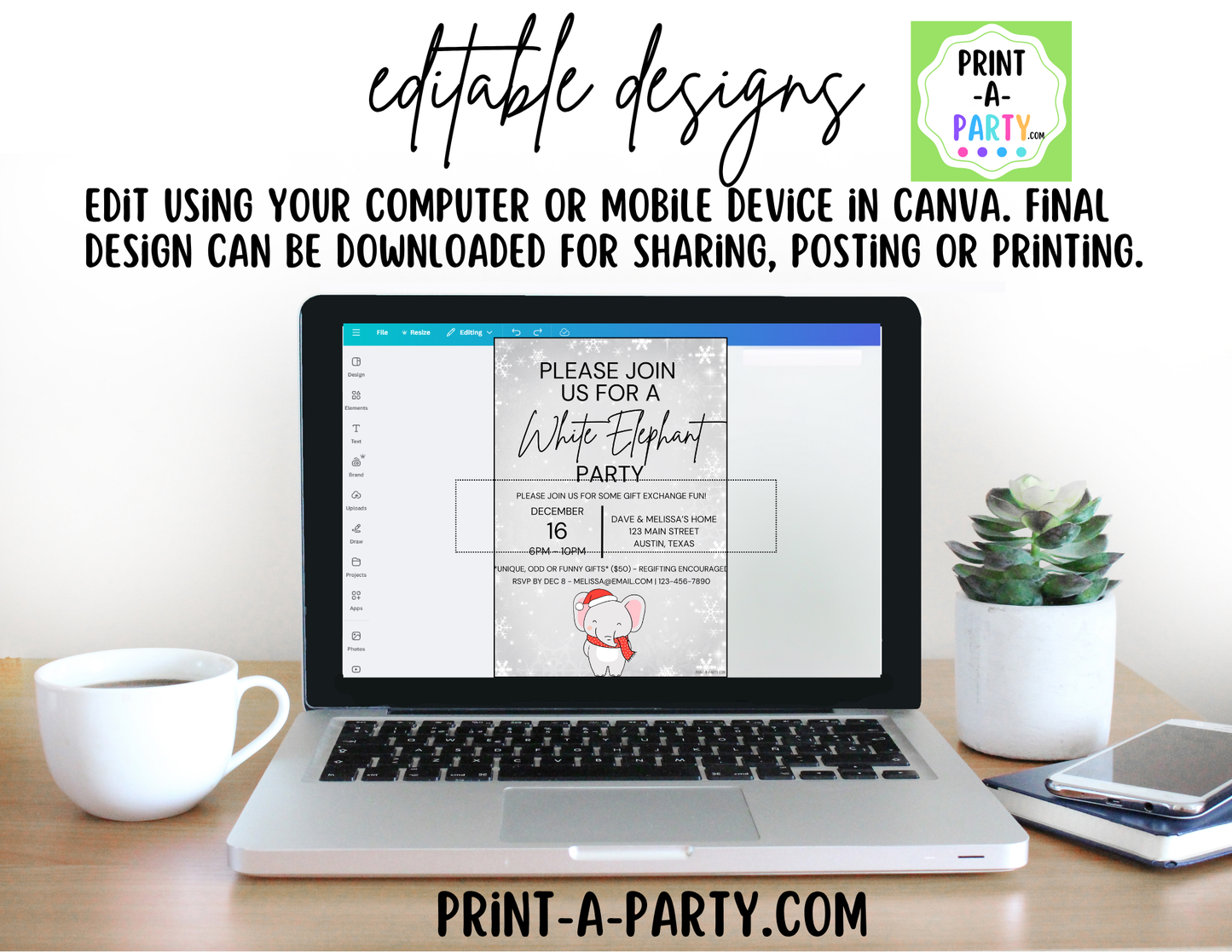 White Elephant Party Invitation | Editable Canva Christmas Gift Exchange Invite