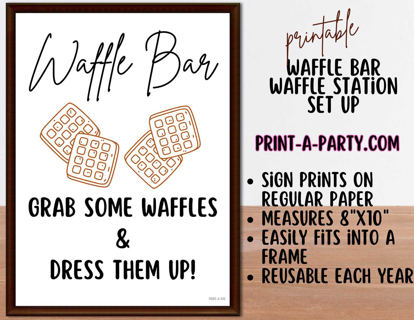 WAFFLE BAR | WAFFLE STATION Setup - White | Waffle Bar Sign | Food Station for Party | Food Bar for Party | Brunch Idea | Wedding Shower | Baby Shower | Sleepover | DIY Waffle Bar