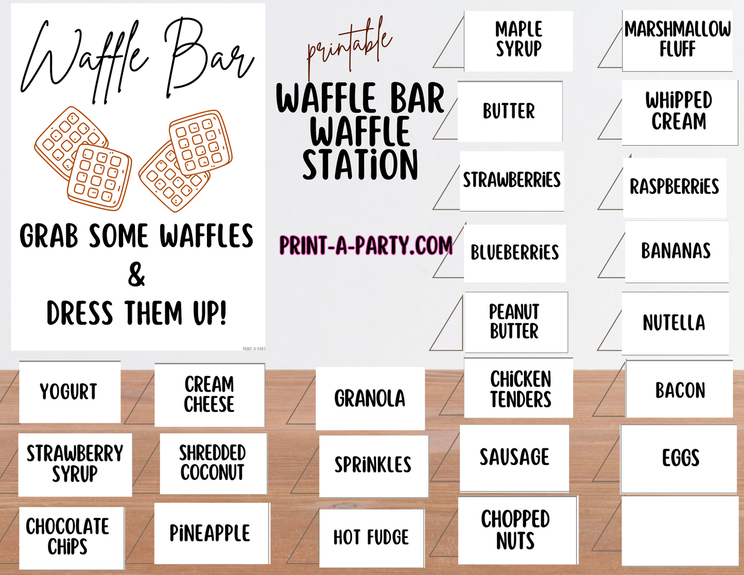 WAFFLE BAR | WAFFLE STATION Setup - White | Waffle Bar Sign | Food Station for Party | Food Bar for Party | Brunch Idea | Wedding Shower | Baby Shower | Sleepover | DIY Waffle Bar