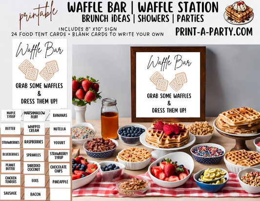 WAFFLE BAR | WAFFLE STATION Setup - White | Waffle Bar Sign | Food Station for Party | Food Bar for Party | Brunch Idea | Wedding Shower | Baby Shower | Sleepover | DIY Waffle Bar