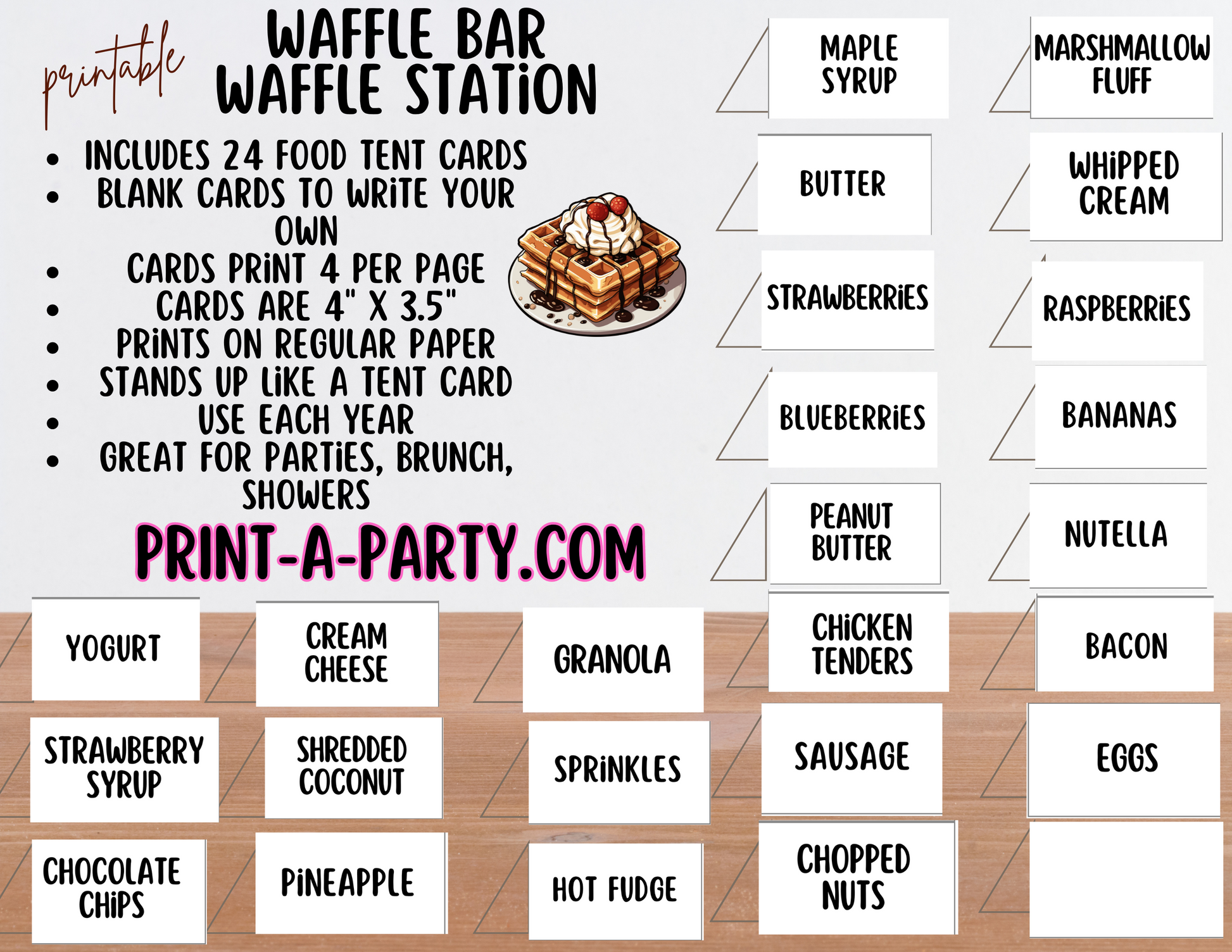 WAFFLE BAR | WAFFLE STATION Printable Setup - White | Waffle Bar Sign ...