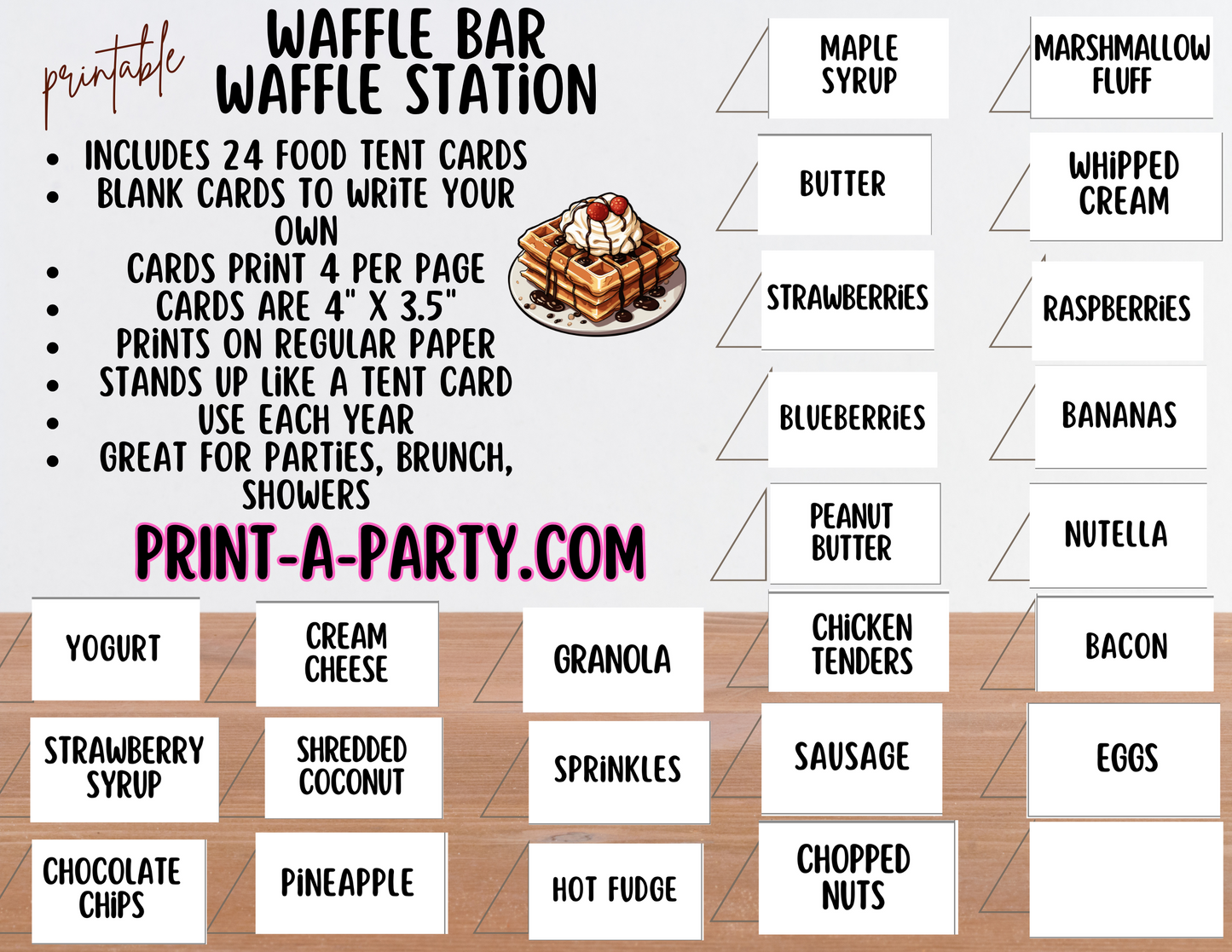 WAFFLE BAR | WAFFLE STATION Setup - White | Waffle Bar Sign | Food Station for Party | Food Bar for Party | Brunch Idea | Wedding Shower | Baby Shower | Sleepover | DIY Waffle Bar