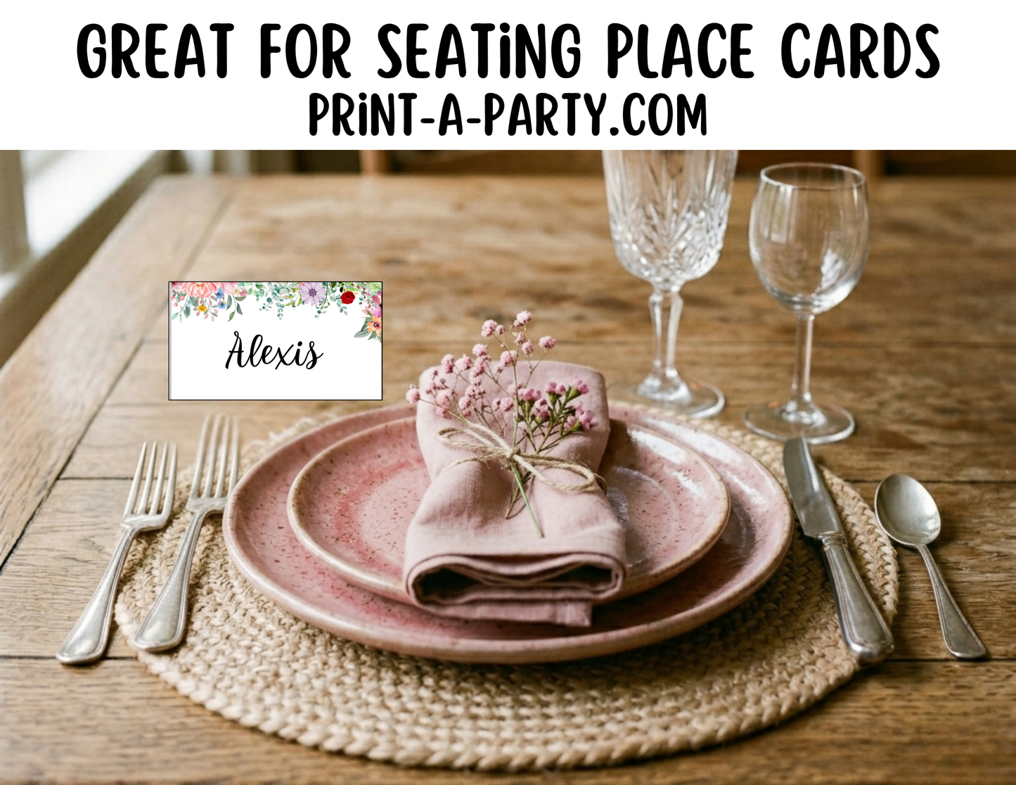 Editable Wildflower Floral Buffet Labels and Place Cards for Elegant Events and Celebrations