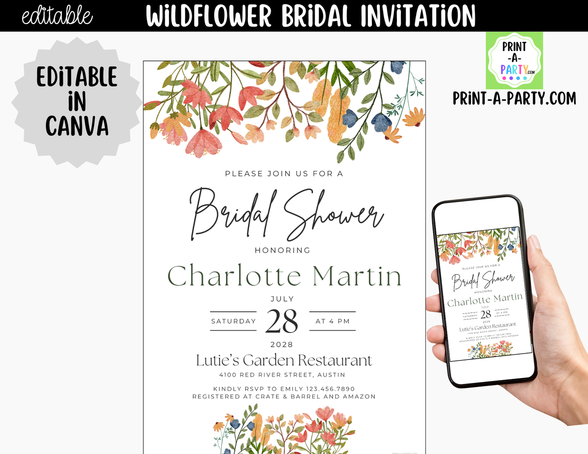 Wildflower Bridal Shower Invitation Template Canva