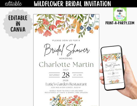 Wildflower Bridal Shower Invitation Template Canva