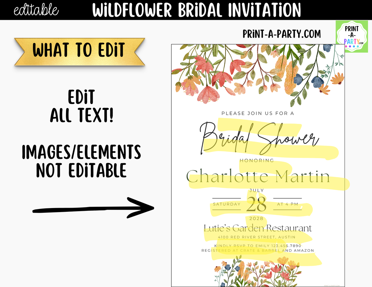 Wildflower Bridal Shower Invitation Template Canva