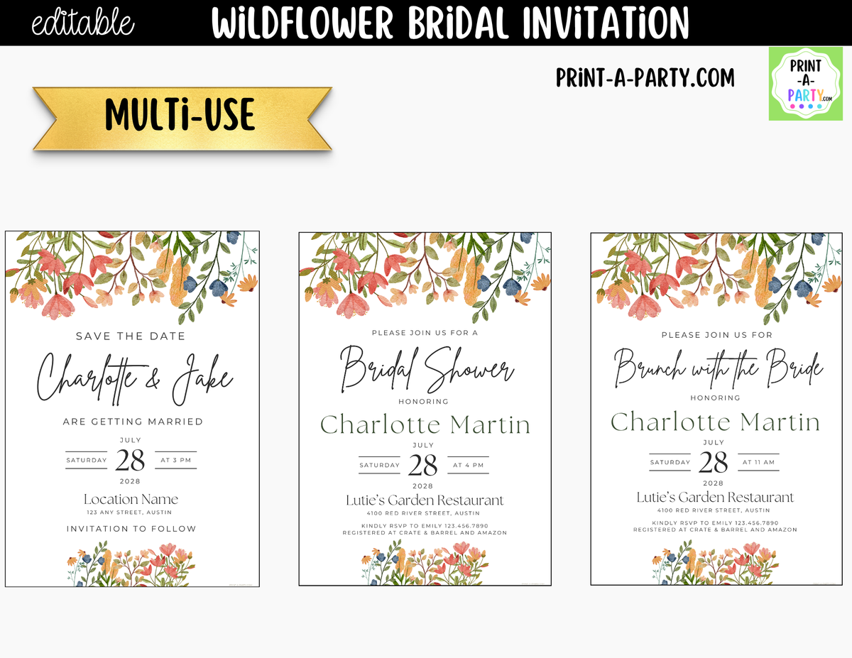 Wildflower Bridal Shower Invitation Template Canva