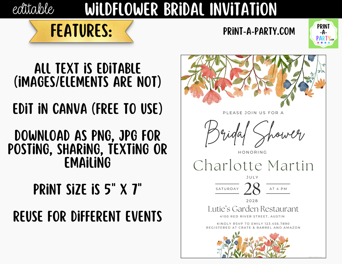 Wildflower Bridal Shower Invitation Template Canva