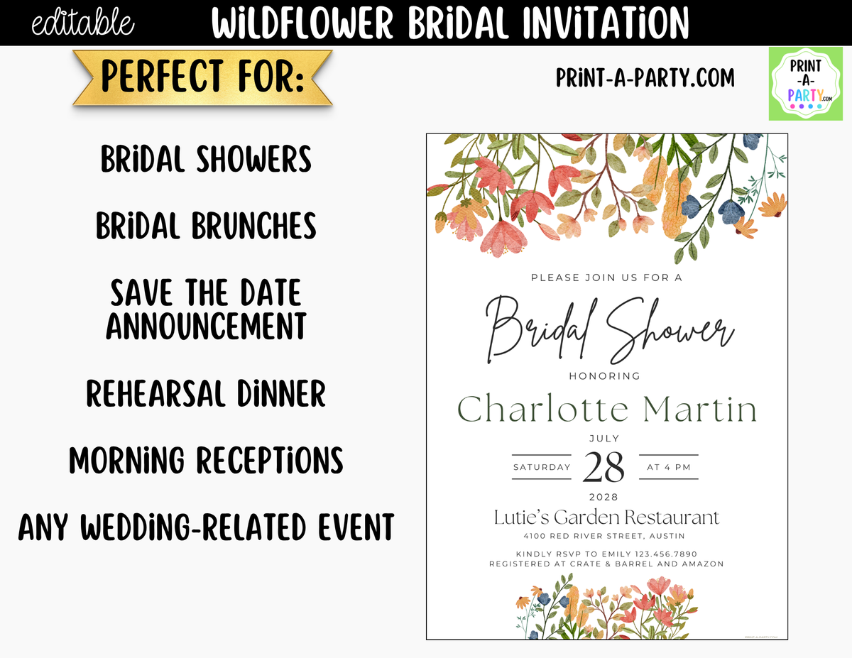 Wildflower Bridal Shower Invitation Template Canva