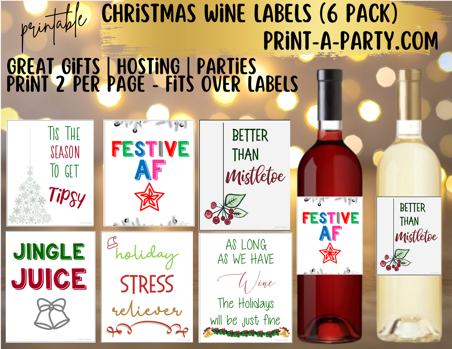 WINE LABELS: Christmas Sarcastic Holiday - Gifts, Wine Baskets - INSTANT DOWNLOAD