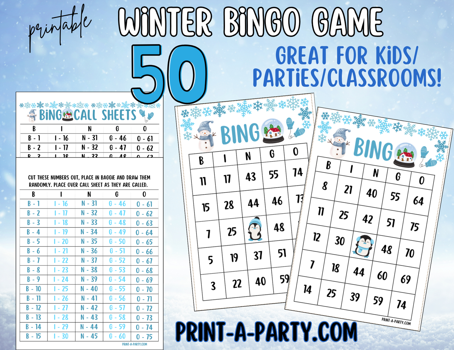 BINGO: Winter Theme | 30, 40, or 50 cards | Winter Bingo Game | Winter Party Idea | Winter Classroom Activity