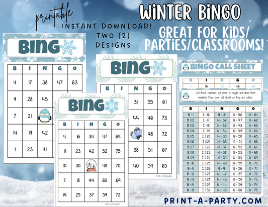 BINGO: Winter | Penguin | Snow Globe | Classrooms | Parties | Birthday | Holiday | 30, 40, or 50 cards - INSTANT DOWNLOAD