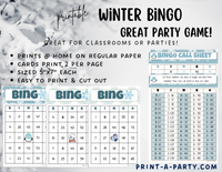BINGO: Winter | Penguin | Snow Globe | Classrooms | Parties | Birthday | Holiday | 30, 40, or 50 cards - INSTANT DOWNLOAD