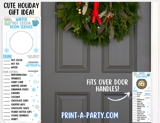 Holiday Appreciation HOT CHOCOLATE ROOM SERVICE TAGS - Editable Printable for Christmas and Winter Appreciation Gifts