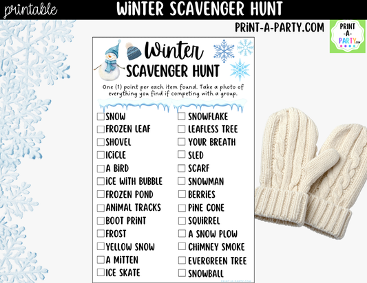 Winter Scavenger Hunt Printable Game for Kids