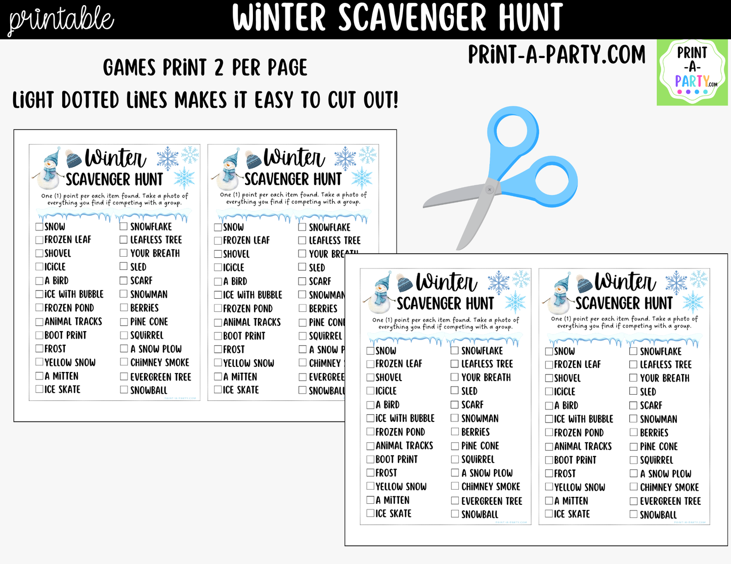 Winter Scavenger Hunt Printable Game for Kids