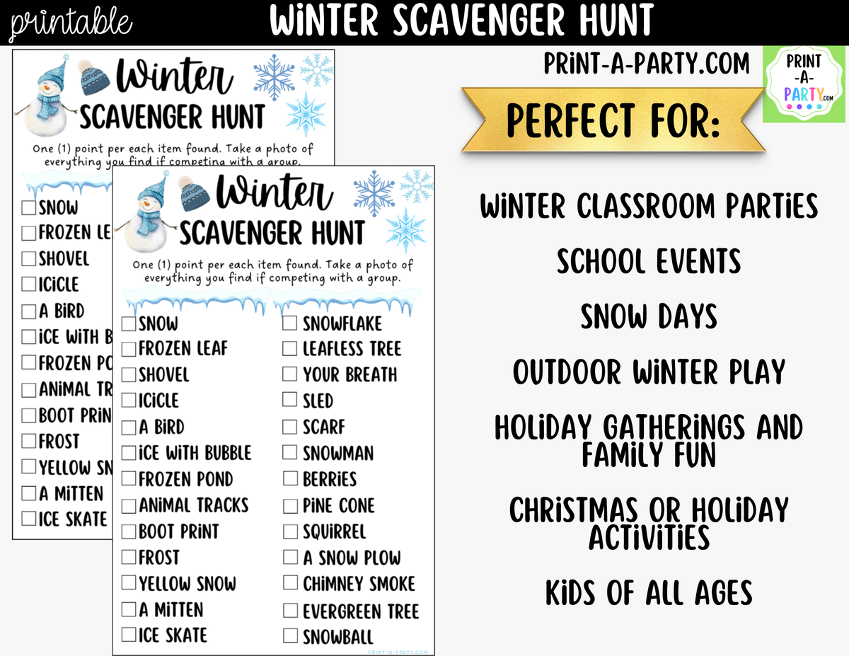 Winter Scavenger Hunt Printable Game for Kids