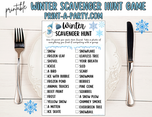SCAVENGER HUNT GAME: Winter Time - Winter Printable Game - Fun Winter Activity for Kids | Instant Download
