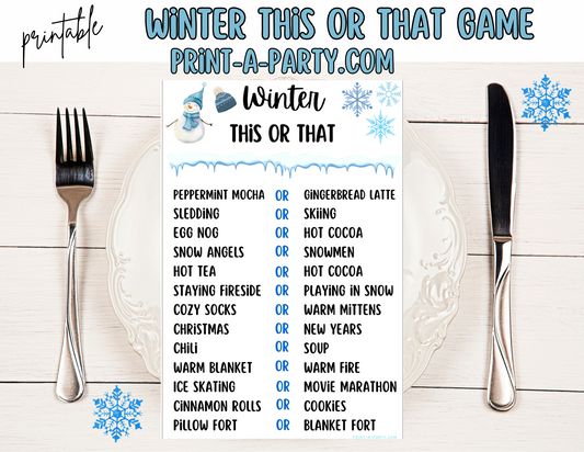 THIS OR THAT GAME- Printable Winter This or That Game – Fun Winter Activity for Kids, Classrooms & Parties