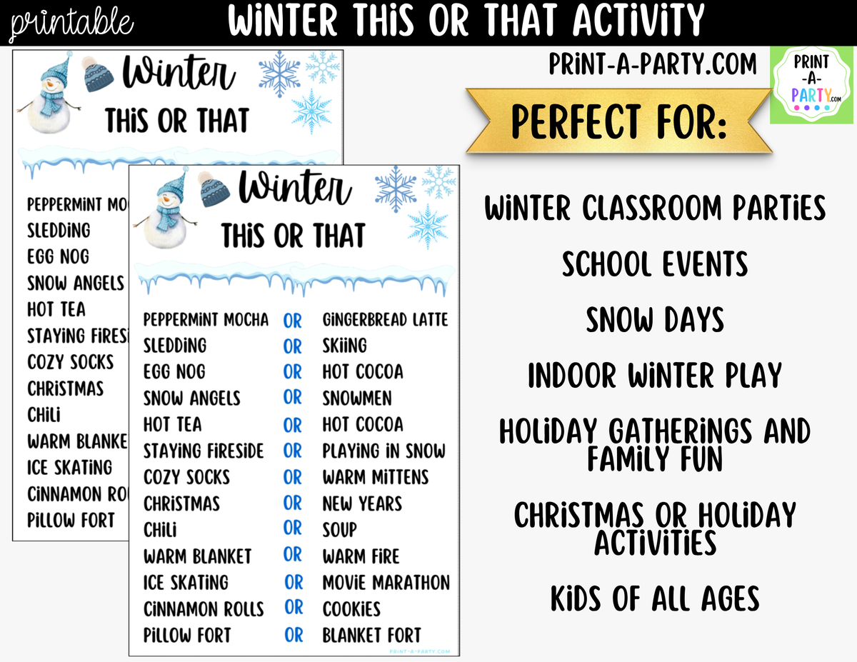 Winter This or That Game Printable – Kids & Classroom Activity