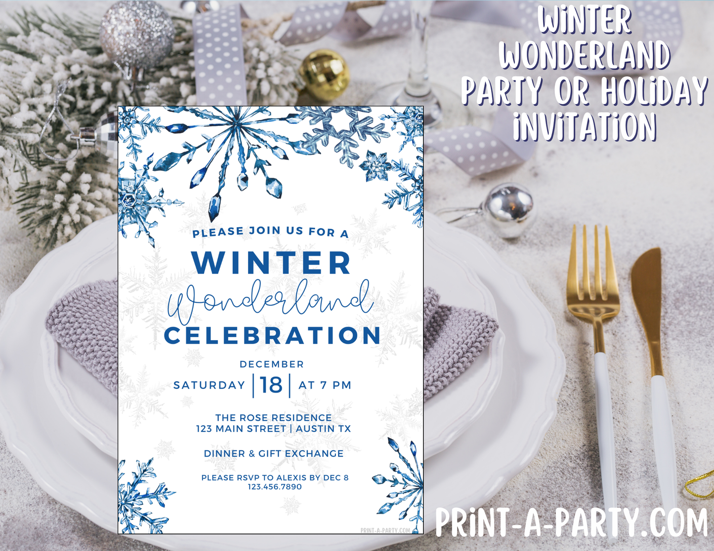 CHRISTMAS EDITABLE INVITATION: WINTER WONDERLAND HOLIDAY PARTY INVITATION | Christmas Party Invite | Winter Birthday Invitation