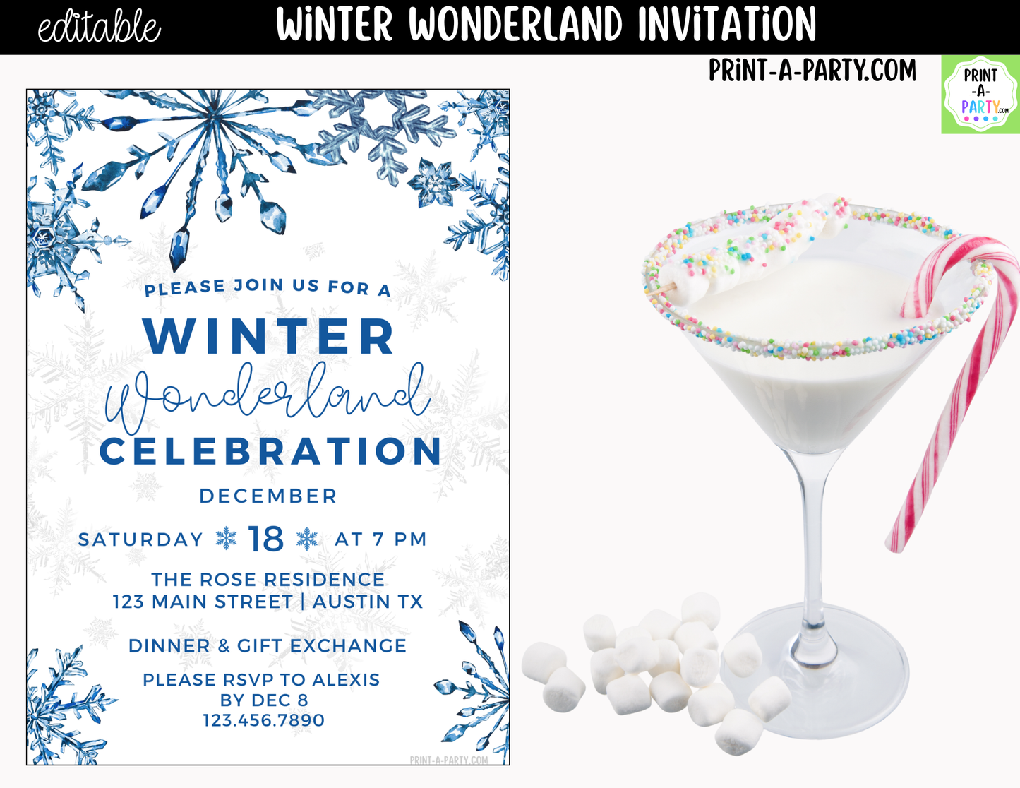 Winter Wonderland Party Invitation | Editable Canva Holiday & Winter Birthday Invite