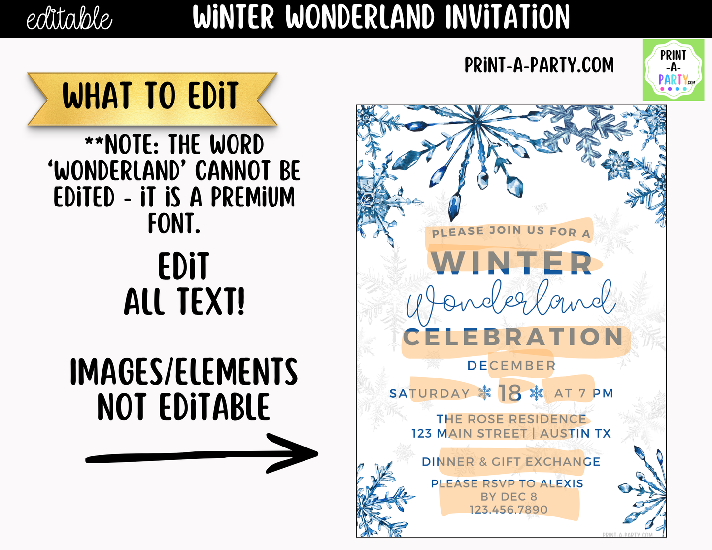 Winter Wonderland Party Invitation | Editable Canva Holiday & Winter Birthday Invite