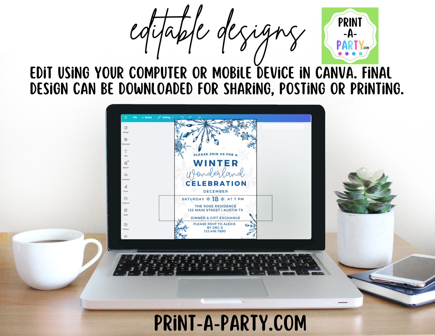 Winter Wonderland Party Invitation | Editable Canva Holiday & Winter Birthday Invite
