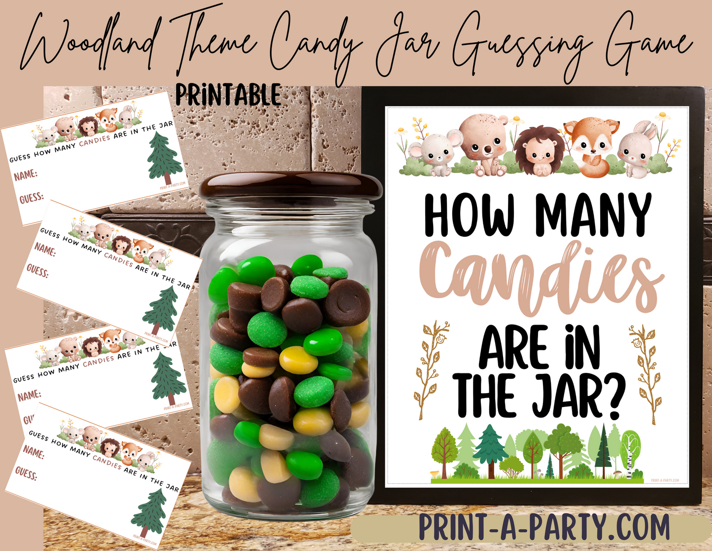 CANDY JAR GUESSING GAME | How many candies in jar | Woodland Theme | Woodland Baby Shower Game | Woodland Baby Shower Theme