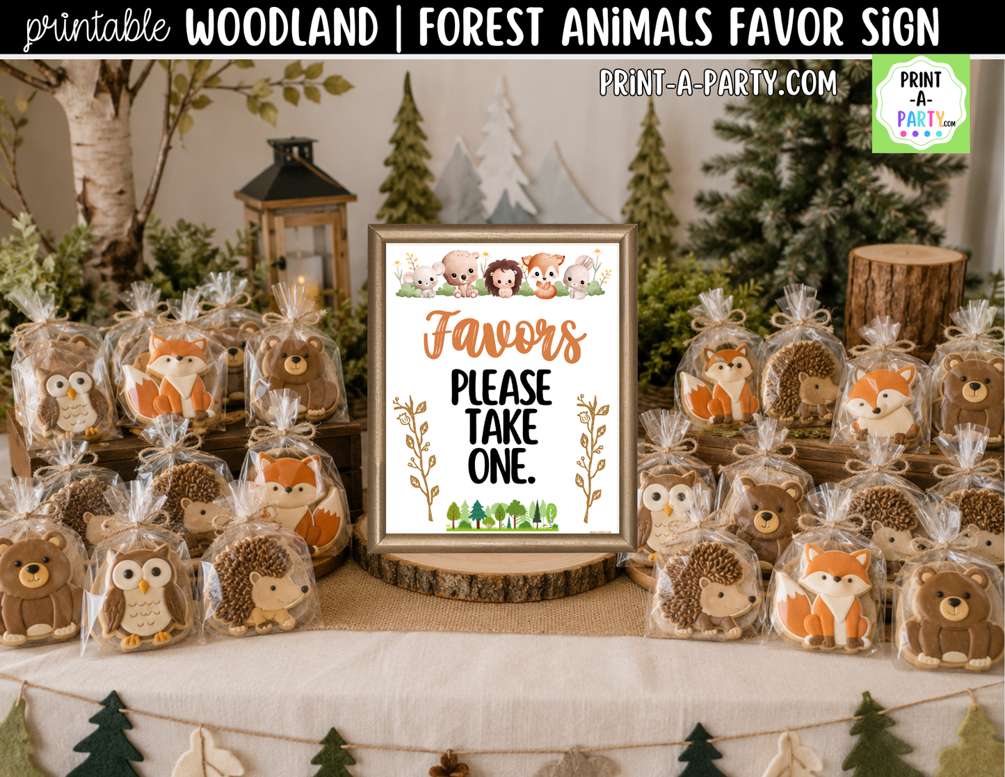 Woodland Forest Animals Favors Printable Sign (8x10) – For Parties, Showers and Events